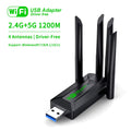 1200Mbps Wifi USB Adapter Dual Band 2.4G+5Ghz Wi-Fi Dongle 4 Antenna 802.11AC USB3.0 High-Speed Wireless Card Receiver Pc/Laptop